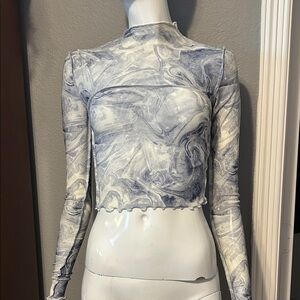 Marble Long Sleeve Mesh Top